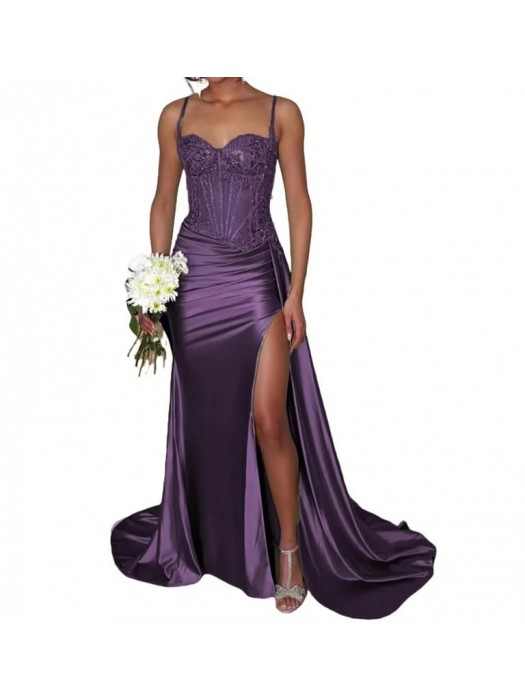 Vestito Donna Maxi Diciottesimo Festa Occasione Speciale Party Dress Viola Blu110551